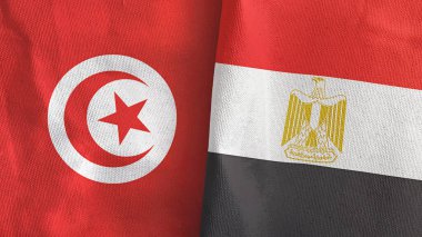 Mısır ve Tunus iki bayraklı tekstil kumaşı 3D