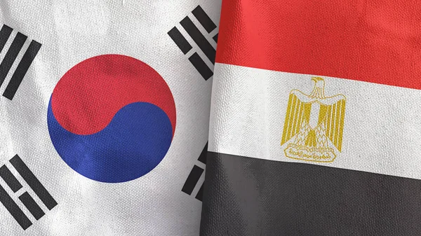 Mısır ve Güney Kore 'de iki bayraklı kumaş 3D.