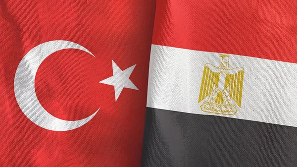 Egypt and Turkey two flags textile cloth 3D rendering