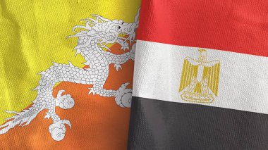 Mısır ve Butan iki bayraklı tekstil kumaşı 3D