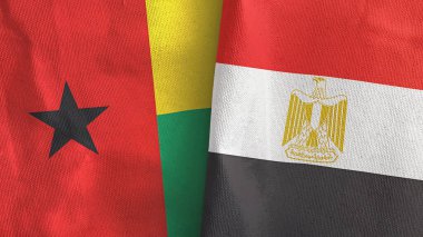 Mısır ve Gine-Bissau iki bayraklı tekstil kumaşı 3D
