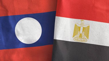 Mısır ve Laos iki bayraklı tekstil kumaşı 3D