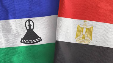 Mısır ve Lesotho iki bayraklı tekstil kumaşı 3D