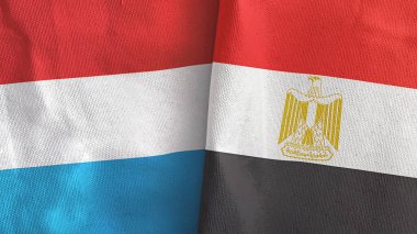 Mısır ve Lüksemburg 'da iki bayraklı tekstil kumaşı 3D.