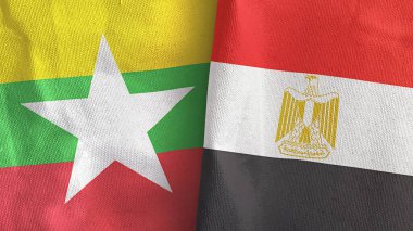 Mısır ve Myanmar 'ın iki bayrağı tekstil kumaşı 3D.