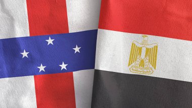 Mısır ve Hollanda Antilleri iki bayraklı tekstil kumaşı 3D