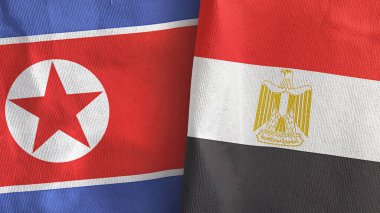 Mısır ve Kuzey Kore 'de iki bayraklı kumaş 3D.