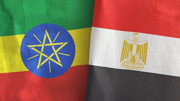 Mısır ve Etiyopya iki bayrak, tekstil kumaşı 3D.