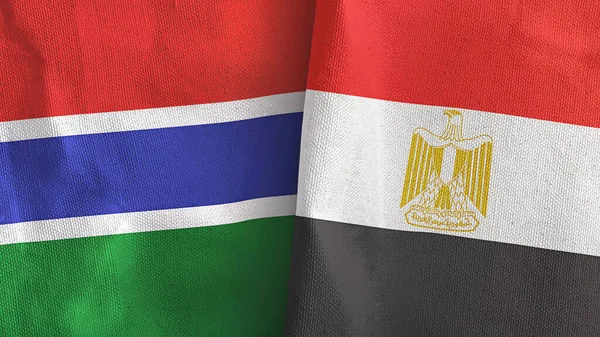 Mısır ve Gambiya iki bayrak tekstil kumaşı 3D görüntüleme