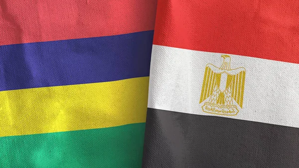 Mısır ve Mauritius 'un iki bayrağı tekstil kumaşı 3D.