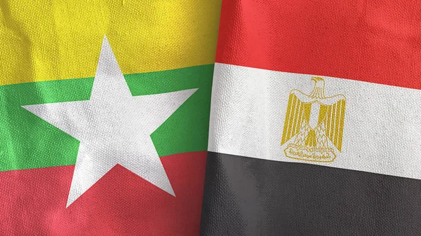Mısır ve Myanmar 'ın iki bayrağı tekstil kumaşı 3D.