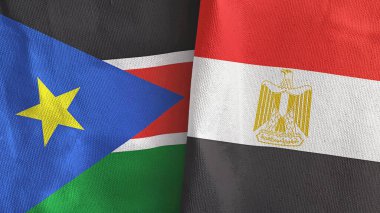 Mısır ve Güney Sudan 'da iki bayraklı kumaş 3D.