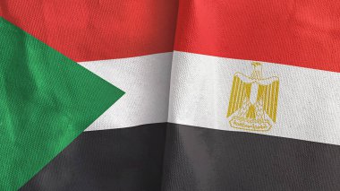 Mısır ve Sudan iki bayraklı tekstil kumaşı 3D