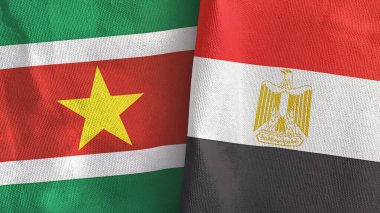 Mısır ve Surinam iki bayrak tekstil kumaş 3D görüntüleme