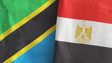 Mısır ve Tanzanya iki bayraklı tekstil kumaşı 3D