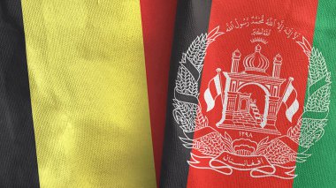 Afganistan ve Belçika iki bayraklı tekstil kumaşı 3D