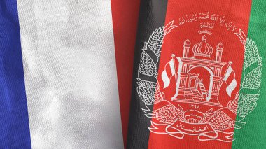 Afganistan ve Fransa iki bayraklı tekstil kumaşı 3D