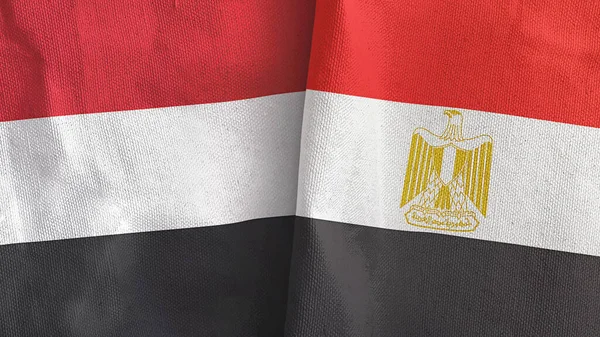 Mısır ve Yemen iki bayraklı tekstil kumaşı 3D — Stok fotoğraf