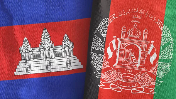Afganistan ve Kamboçya 'da iki bayrak, tekstil kumaşı 3D.