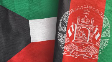 Afganistan ve Kuveyt 'te iki bayrak, tekstil kumaşı 3D.