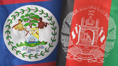 Afganistan ve Belize iki bayraklı tekstil kumaşı 3D