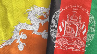 Afganistan ve Bhutan 'da iki bayraklı kumaş 3D.
