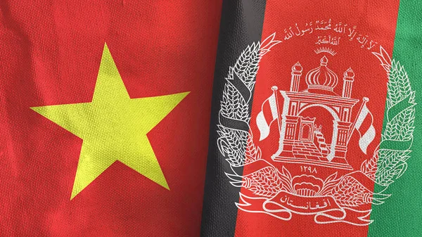 Afganistan ve Vietnam 'da iki bayrak, tekstil kumaşı 3D.