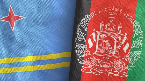 Afganistán y Aruba dos banderas de tela textil representación 3D — Foto de Stock