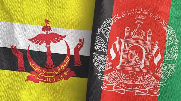 Afganistan ve Brunei iki bayrak tekstil kumaşı 3D