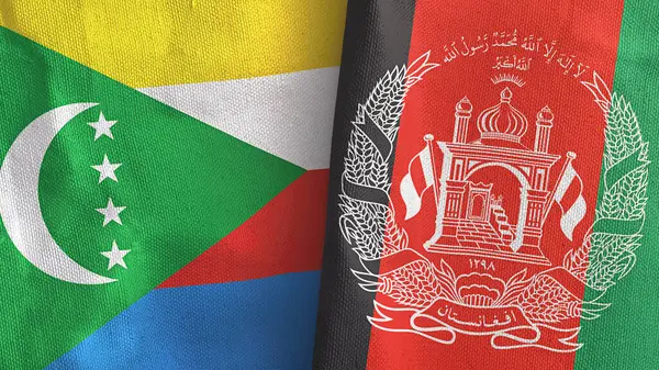 Afganistan ve Comoros 'un iki bayrağı tekstil kumaşı 3D.