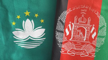 Afganistan ve Macau 'da iki bayraklı tekstil kumaşı 3D.