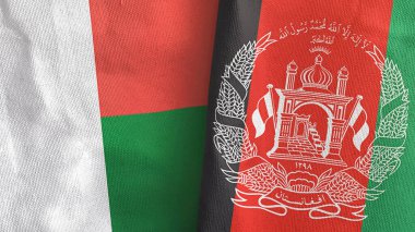Afganistan ve Madagaskar 'da iki bayrak, tekstil kumaşı 3D.