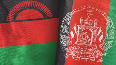 Afganistan ve Malawi iki bayrak tekstil kumaşı 3D