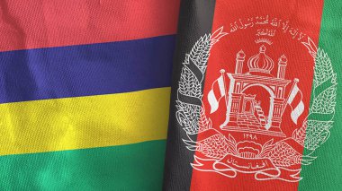 Afganistan ve Mauritius 'un iki bayrağı tekstil kumaşı 3D.