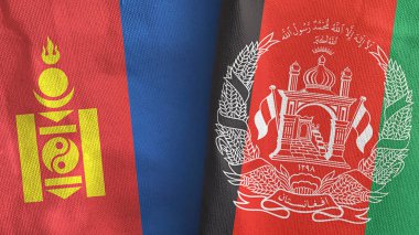 Afganistan ve Moğolistan 'da iki bayraklı tekstil kumaşı 3D.