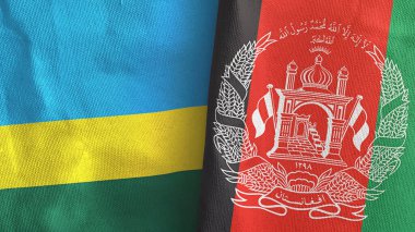 Afganistan ve Ruanda iki bayraklı tekstil kumaşı 3D.