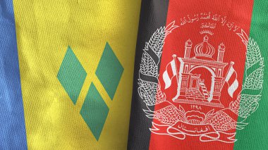 Afganistan ve Saint Vincent ve Grenadines iki bayraklı tekstil 3D