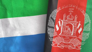 Afganistan ve Sierra Leone 'nin iki bayrağı tekstil kumaşı 3D.