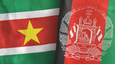 Afganistan ve Surinam iki bayraklı tekstil kumaşı 3D