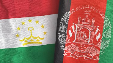 Afganistan ve Tacikistan 'da iki bayrak, tekstil kumaşı 3D.