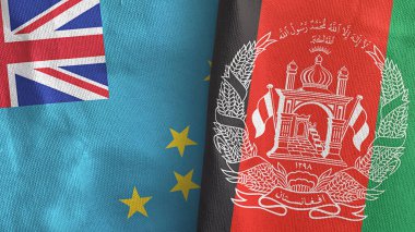 Afganistan ve Tuvalu 'da iki bayraklı tekstil kumaşı 3D.