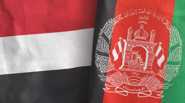 Afganistan ve Yemen 'de iki bayraklı tekstil kumaşı 3D.