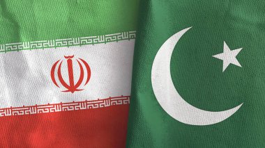 Pakistan ve İran 'ın iki bayrağı tekstil kumaşı 3D