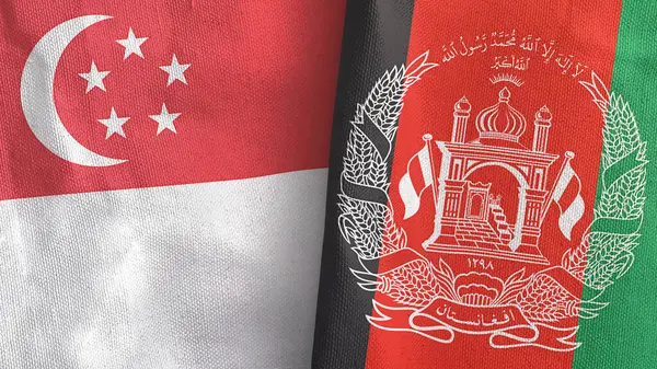 Afganistán y Singapur dos banderas de tela textil representación 3D — Foto de Stock