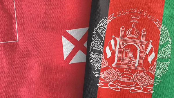Afganistán y Wallis y Futuna dos banderas de tela textil representación 3D — Foto de Stock