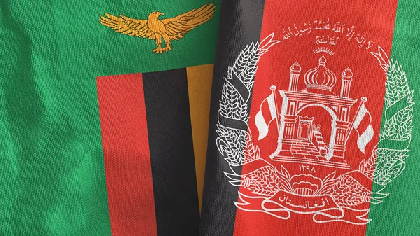 Afganistán y Zambia dos banderas de tela textil representación 3D — Foto de Stock