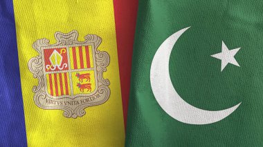 Pakistan ve Andorra 'nın iki bayrağı tekstil kumaşı 3D.