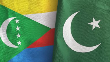 Pakistan ve Komoros 'un iki bayrağı tekstil kumaşı 3D.