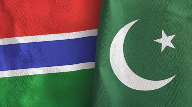 Pakistan ve Gambiya iki bayraklı tekstil kumaşı 3D