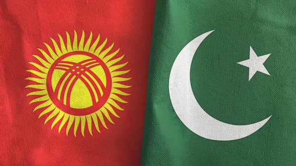 Pakistan and Kyrgyzstan two flags textile cloth 3D rendering — Stock fotografie